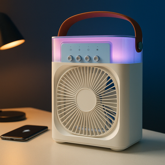 Pink light up portable air cooling humidifier fan.
