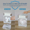 FreezeBreeze portable fan design: features 5 nano spray head for strong mist, 180° adjustable airflow, and easy-to-clean removable components.